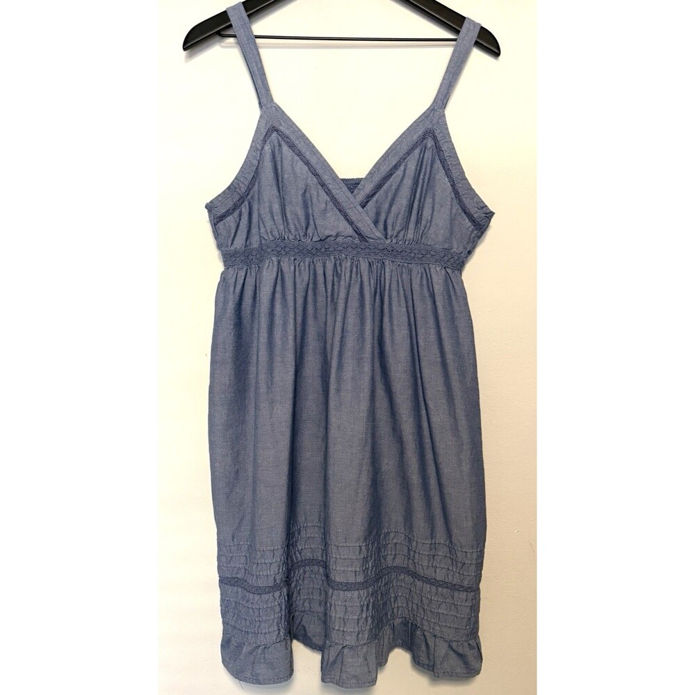 Denim Chambray Babydoll Sundress Sz XL 100% Cotton Ruffle Hem Smocked Back